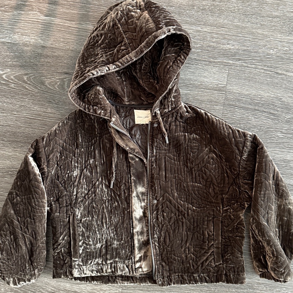 Urban Outfitters Quilted Velvet Hooded Jacket